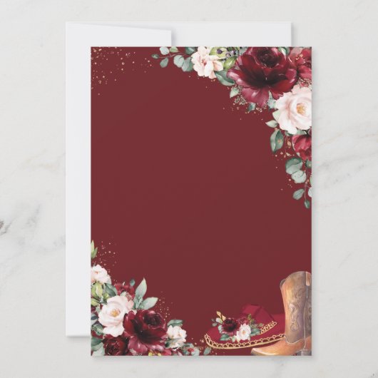 Quinceañera Burgundy Blush Floral Charro Pet Boot Kaart (Achterkant)