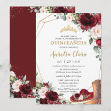 Quinceañera Burgundy Blush Floral Charro Pet Boot