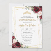 Quinceañera Burgundy Blush Floral Geometric Gold Kaart (Voorkant)