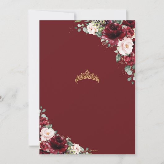 Quinceañera Burgundy Blush Floral Geometric Gold Kaart (Achterkant)