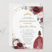 Quinceañera Burgundy Blush Floral Gold Princess Kaart (Voorkant)