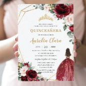 Quinceañera Burgundy Blush Floral Gold Princess Kaart