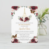 Quinceañera Burgundy Blush Floral Paris Butterfly Kaart (Staand voorkant)