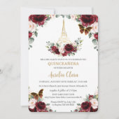 Quinceañera Burgundy Blush Floral Paris Butterfly Kaart (Voorkant)