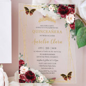 Quinceañera Burgundy Blush Floral Princess Tiara Acryl Uitnodigingen