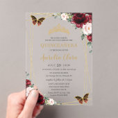 Quinceañera Burgundy Blush Floral Princess Tiara Acryl Uitnodigingen (Insitu (Draagbaar))