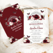 Quinceañera Burgundy Blush Floral Silver Crown Kaart