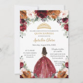 Quinceañera Burgundy Blush Rust Floral Princess Kaart (Voorkant)