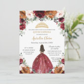 Quinceañera Burgundy Blush Rust Floral Princess Kaart (Staand voorkant)