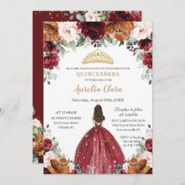 Quinceañera Burgundy Blush Rust Floral Princess Kaart