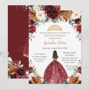 Quinceañera Burgundy Blush Rust Floral Princess Kaart
