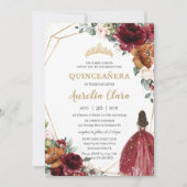 Quinceañera Burgundy Blush Rust Floral Princess Kaart (Voorkant)