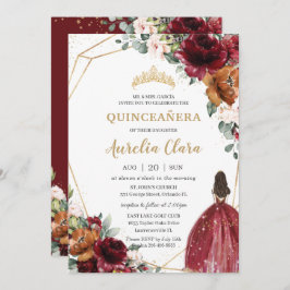 Quinceañera Burgundy Blush Rust Floral Princess Kaart