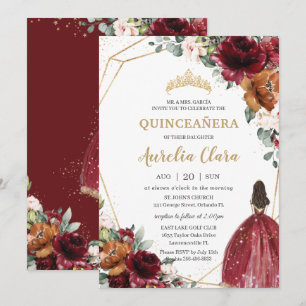 Quinceañera Burgundy Blush Rust Floral Princess Kaart