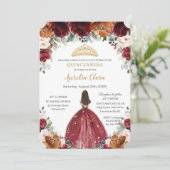 Quinceañera Burgundy Blush Rust Floral Princess Kaart (Staand voorkant)