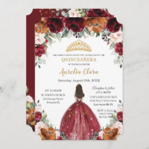 Quinceañera Burgundy Blush Rust Floral Princess