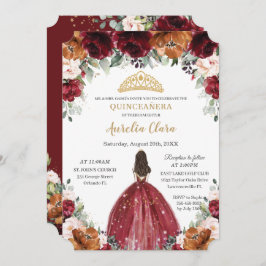 Quinceañera Burgundy Blush Rust Floral Princess Kaart