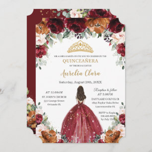 Quinceañera Burgundy Blush Rust Floral Princess Kaart