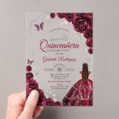 Quinceanera Burgundy Dress Floral Acryl Uitnodigingen (Insitu (Draagbaar))