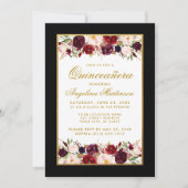 Quinceanera Burgundy Floral Black White Kaart (Voorkant)
