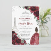 Quinceañera Burgundy Floral Paris Eiffel Princess Kaart (Staand voorkant)