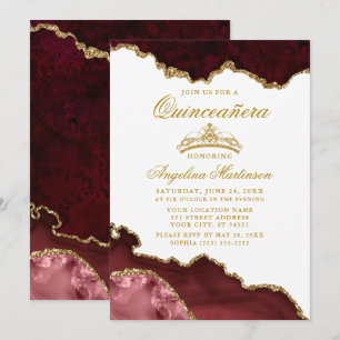 Quinceanera Burgundy Gold Marble Crown Kaart