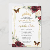 Quinceañera Burgundy Ivory White Floral Butterfly Kaart (Voorkant)