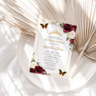 Quinceañera Burgundy Ivory White Floral Butterfly Kaart