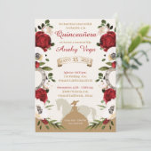 Quinceanera Burgundy Red Charra, Charro Western Save The Date (Staand voorkant)
