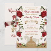 Quinceanera Burgundy Red Charra, Charro Western Save The Date (Voorkant / Achterkant)