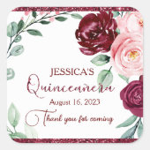 Quinceanera Burgundy Red Floral Glitter Sticker (Voorkant)