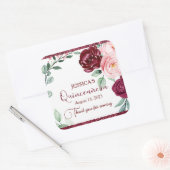 Quinceanera Burgundy Red Floral Glitter Sticker (Envelop)