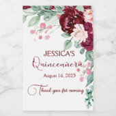 Quinceanera Burgundy Red Floral Mini Wine Label Wijn Etiket (Enkel label)