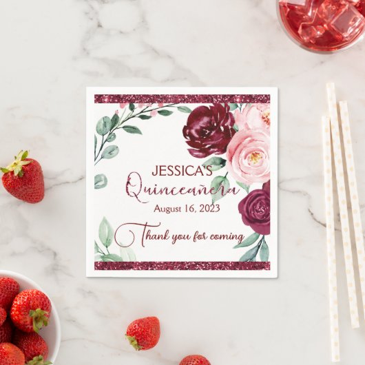 Quinceanera Burgundy Red Floral Servet (Insitu)