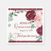 Quinceanera Burgundy Red Floral Servet (Voorkant)