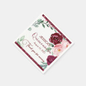 Quinceanera Burgundy Red Floral Servet (Hoek)