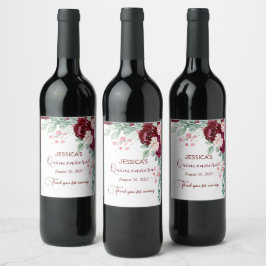 Quinceanera Burgundy Red Glitter Floral Wine Label Wijn Etiket