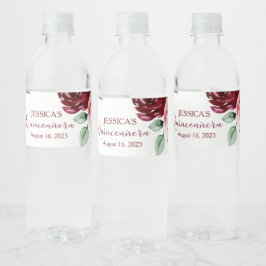 Quinceanera Burgundy Red Glitter Water Label Waterfles Etiket