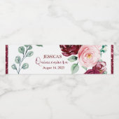 Quinceanera Burgundy Red Glitter Water Label Waterfles Etiket (Enkel label)
