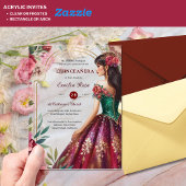 Quinceañera Burgundy Rood Groen Gouden Jurk Quince Acryl Uitnodigingen