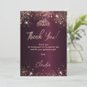 Quinceanera burgundy roos Gold bedankt Kaart (Staand voorkant)