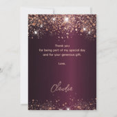 Quinceanera burgundy roos Gold bedankt Kaart (Achterkant)