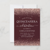 Quinceanera Burgundy Roos Gold Blush Pink Kaart (Voorkant)