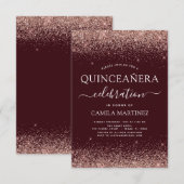 Quinceanera Burgundy Roos Gold Blush Pink Kaart (Voorkant / Achterkant)