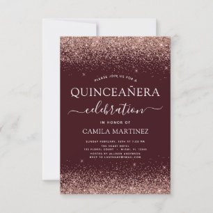 Quinceanera Burgundy Roos Gold Blush Pink Kaart