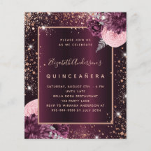 Quinceanera burgundy roos gold budget uitnodiging