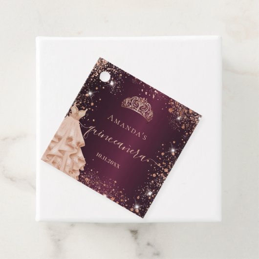 Quinceanera burgundy roos Gold tiara bedankt Bedankjes Labels (In situ)