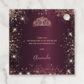 Quinceanera burgundy roos Gold tiara bedankt Bedankjes Labels (Achterkant)