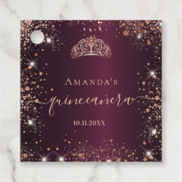 Quinceanera burgundy roos Gold tiara bedankt Bedankjes Labels