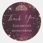 Quinceanera burgundy roos Gold tiara bedankt Ronde Sticker (Voorkant)